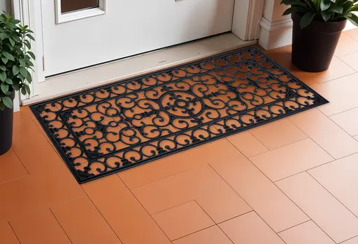 17" X 41" Black Scrollwork Outdoor Rubber Door Mat