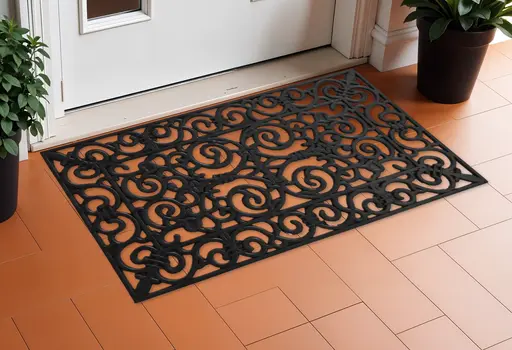 18" X 30" Black Scrollwork Outdoor Rubber Door Mat