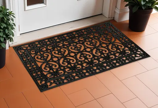 18" X 30" Black Scrollwork Outdoor Rubber Door Mat