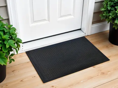22" X 34" Black Ridged Lines Outdoor Rubber Door Mat