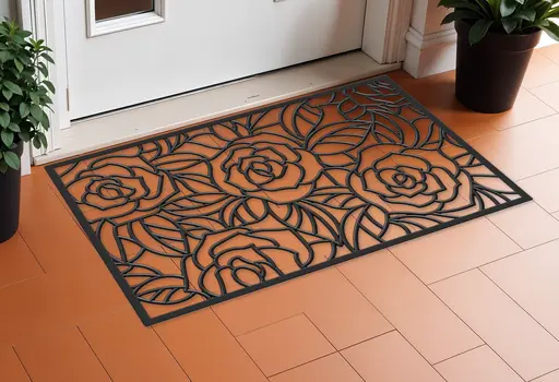 24" X 36" Black Floral Outdoor Rubber Door Mat