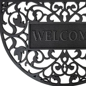 24" X 36" Black Scrollwork Welcome Semi Circle Outdoor Rubber Door Mat