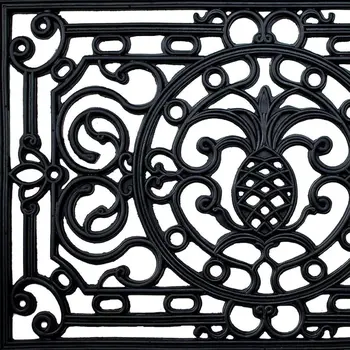 24" X 36" Black Pineapple And Scrollwork Outdoor Rubber Door Mat
