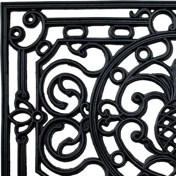 24" X 36" Black Pineapple And Scrollwork Outdoor Rubber Door Mat