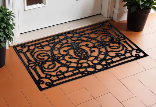 24" X 36" Black Pineapple And Scrollwork Outdoor Rubber Door Mat