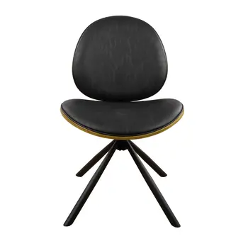 Black Upholstered Faux Leather And Metal Dining Side Chair