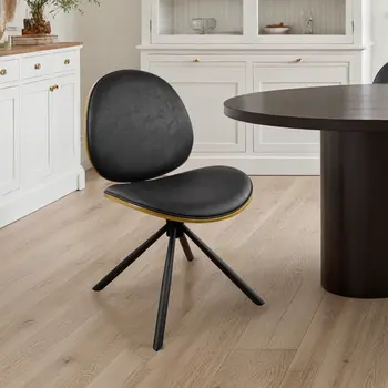 Black Upholstered Faux Leather And Metal Dining Side Chair
