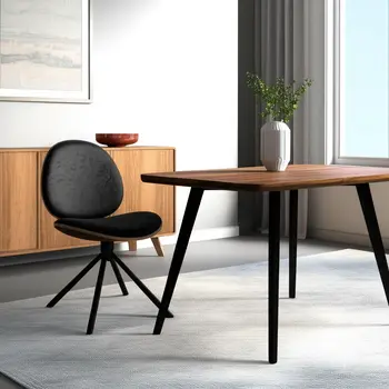 Black Upholstered Faux Leather And Metal Dining Side Chair