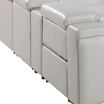 Light Gray Italian Leather Power Reclining U Shaped Twelve Piece Corner Sectional With Console