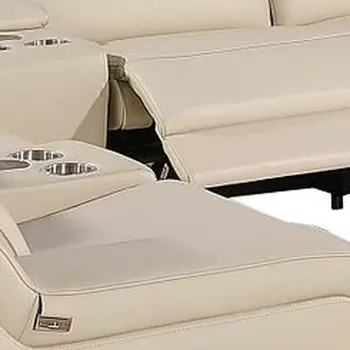 Beige Italian Leather Power Reclining U Shaped Twelve Piece Corner Sectional With Console
