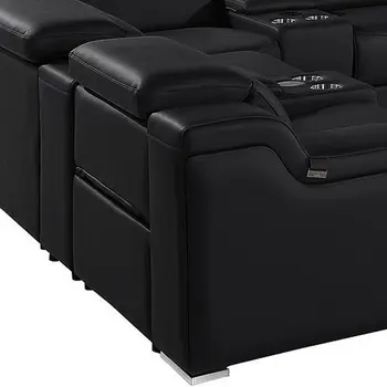 Black Italian Leather Power Reclining U Shaped Twelve Piece Corner Sectional With Console