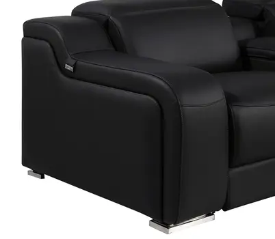 Black Italian Leather Power Reclining U Shaped Eight Piece Corner Sectional With Console