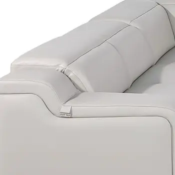 Light Gray Italian Leather Power Reclining U Shaped Eight Piece Corner Sectional With Console