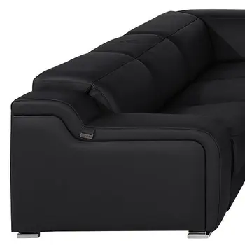 Black Italian Leather Power Reclining U Shaped Eight Piece Corner Sectional With Console