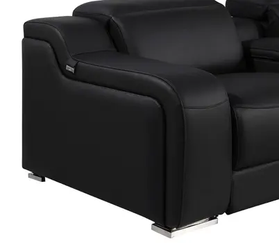 Black Italian Leather Power Reclining U Shaped Ten Piece Corner Sectional With Console