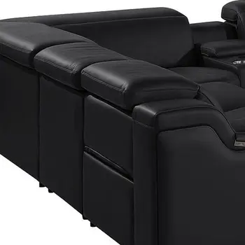 Black Italian Leather Power Reclining U Shaped Ten Piece Corner Sectional With Console