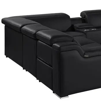 Black Italian Leather Power Reclining U Shaped Ten Piece Corner Sectional With Console