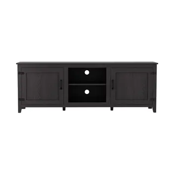 70" Black Wood Enclosed and Open Storage TV Stand