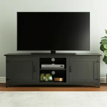 70" Black Wood Enclosed and Open Storage TV Stand
