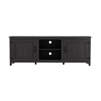 70" Black Wood Enclosed and Open Storage TV Stand