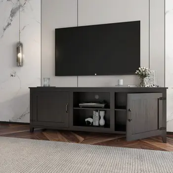 70" Black Wood Enclosed and Open Storage TV Stand