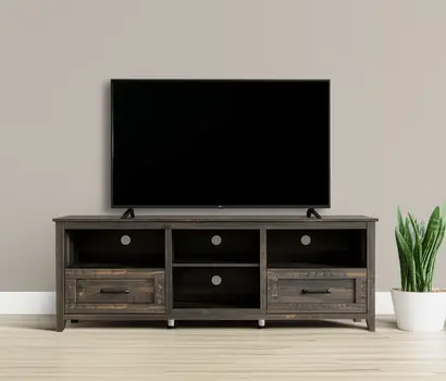 70" Dark Brown Wood Enclosed and Open Storage TV Stand