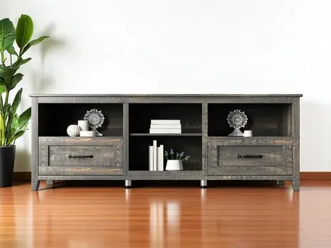 70" Dark Brown Wood Enclosed and Open Storage TV Stand