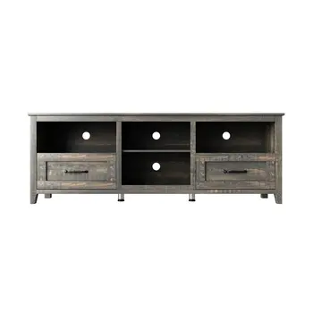 70" Dark Brown Wood Enclosed and Open Storage TV Stand