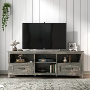 70" Dark Brown Wood Enclosed and Open Storage TV Stand
