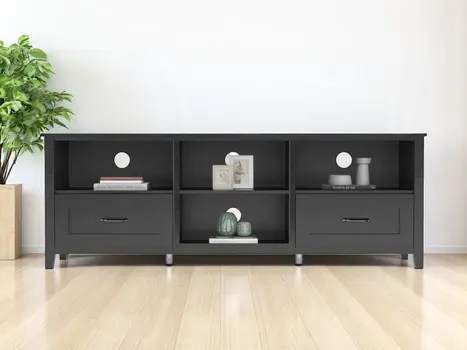 70" Black Wood Enclosed and Open Storage TV Stand