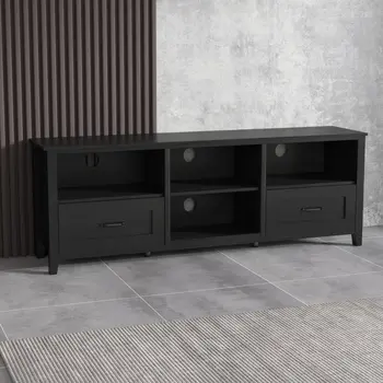 70" Black Wood Enclosed and Open Storage TV Stand