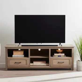 70" Gray Wood Enclosed and Open Storage TV Stand
