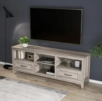 70" Gray Wood Enclosed and Open Storage TV Stand