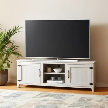 70" Gray Wood Enclosed and Open Storage TV Stand