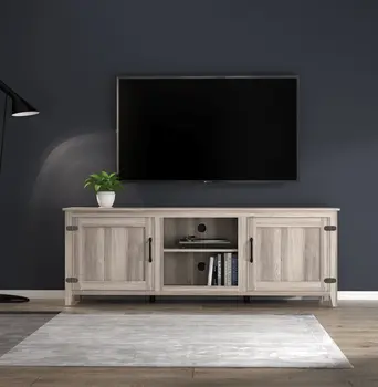 70" Gray Wood Enclosed and Open Storage TV Stand