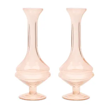 Set of Two Pink Trumpet Glass Table Vase