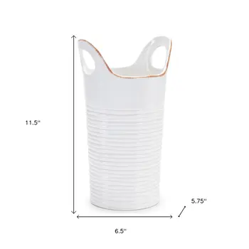 Set of Two White And Beige Round Ceramic Table Vase