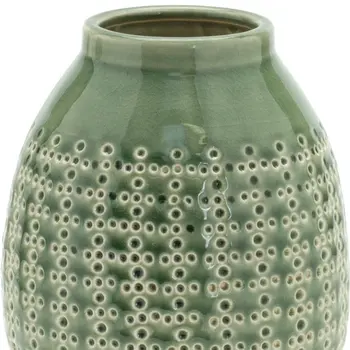 7" Green And White Round Clay Table Vase