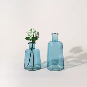 Set of Two Blue Round Glass Table Vase
