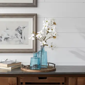 Set of Two Blue Round Glass Table Vase