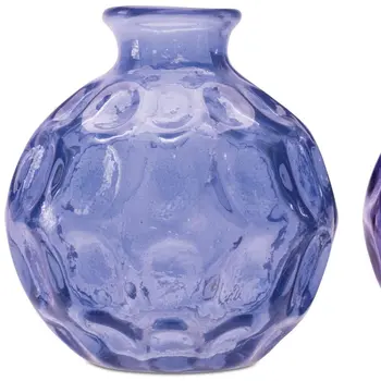 Set of Two Blue Round Glass Table Vase