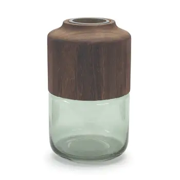 11" Green And Brown Round Glass Table Vase