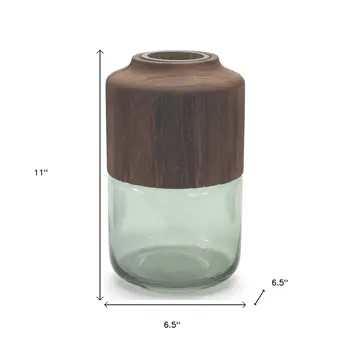 11" Green And Brown Round Glass Table Vase