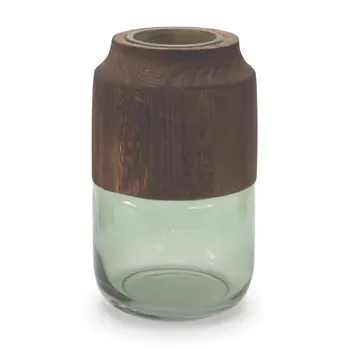 9" Green And Brown Round Glass Table Vase