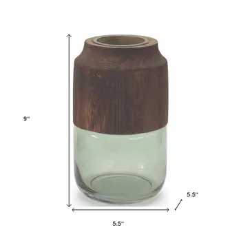 9" Green And Brown Round Glass Table Vase