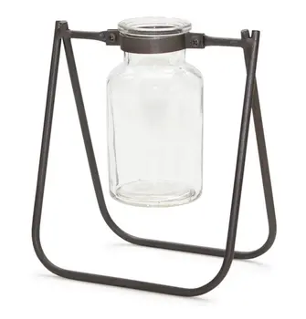 Set of Two Brown And Clear Round Metal Table Vase