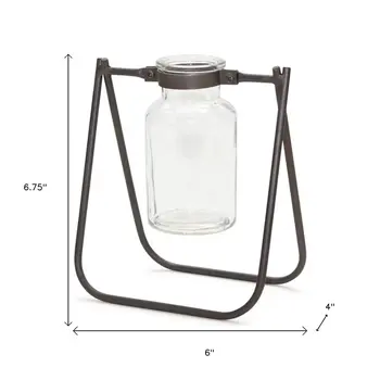 Set of Two Brown And Clear Round Metal Table Vase