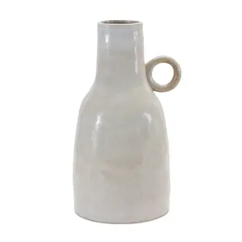 11" Gray And White Round Ceramic Table Vase