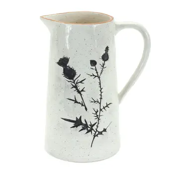 Set of Two White And Black Floral Round Ceramic Jar