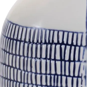 Set of Two White And Blue Checkered Round Ceramic Table Vase